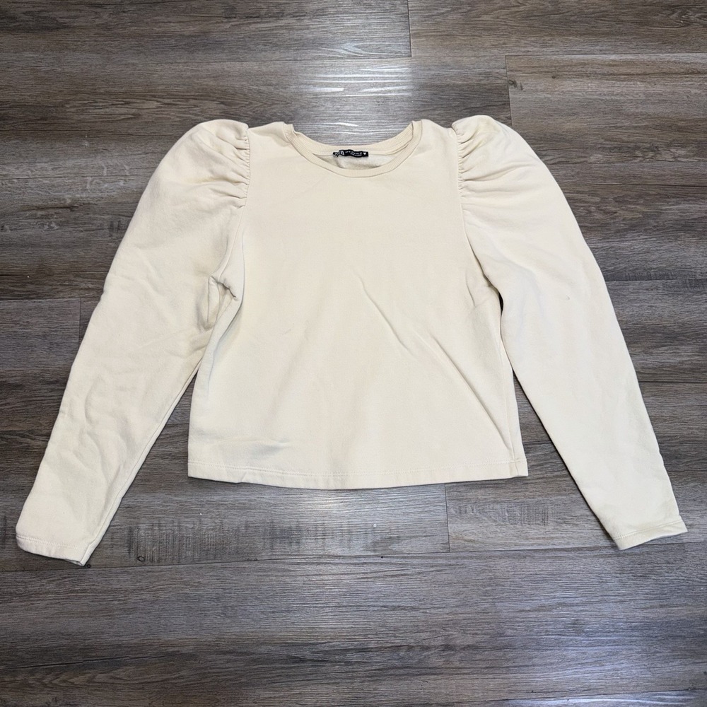 Zara Puff Sleeve Cropped Sweatshirt Womens Medium Soft Beige Tone Causal Wear